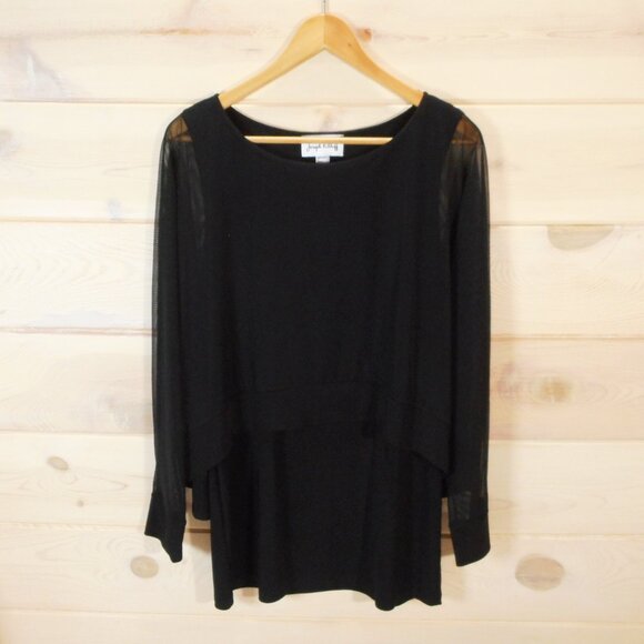 Joseph Ribkoff Size US 12 Black Sheer Sleeve Overlay Dressy Top Evening - Picture 1 of 9